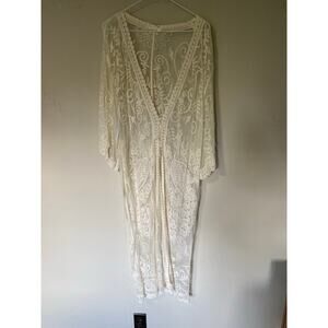 Island Life Resort Wear Cream Kimono Lace Coverup Cotton Blend Boho Cruise Beach